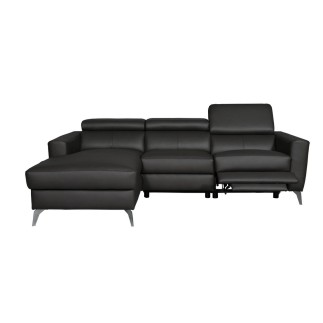 Canapé d'angle en cuir italien de luxe 5 places BOTERO, avec relax électrique, noir, angle gauche