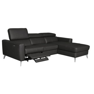Canapé d'angle en cuir italien de luxe 5 places BOTERO, avec relax électrique, noir, angle droit