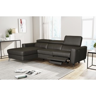 - Canapé d'angle en cuir italien de luxe 5 places BOTERO, avec relax électrique, chocolat, angle gauche