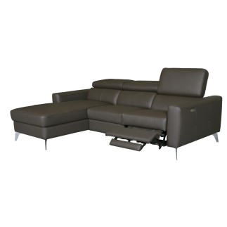- Canapé d'angle en cuir italien de luxe 5 places BOTERO, avec relax électrique, chocolat, angle gauche