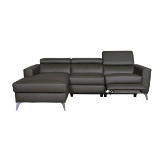 - Canapé d'angle en cuir italien de luxe 5 places BOTERO, avec relax électrique, chocolat, angle gauche