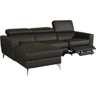 - Canapé d'angle en cuir italien de luxe 5 places BOTERO, avec relax électrique, chocolat, angle gauche