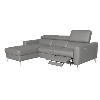 Canapé d'angle en cuir italien de luxe 5 places BOTERO, avec relax électrique, gris clair, angle gauche
