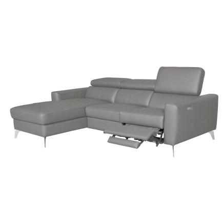 Canapé d'angle en cuir italien de luxe 5 places BOTERO, avec relax électrique, gris clair, angle gauche