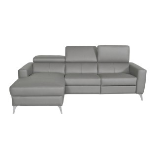 Canapé d'angle en cuir italien de luxe 5 places BOTERO, avec relax électrique, gris clair, angle gauche