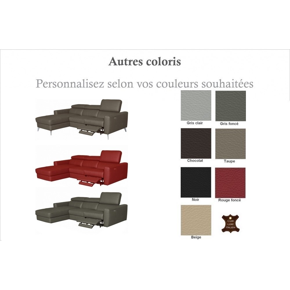 - Canapé d'angle en cuir italien de luxe 5 places BOTERO, avec relax électrique couleur personnalisée, angle gauche