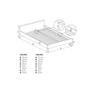 Lit double design de luxe CASINA, avec sommier à lattes, noir et blanc, 140x200