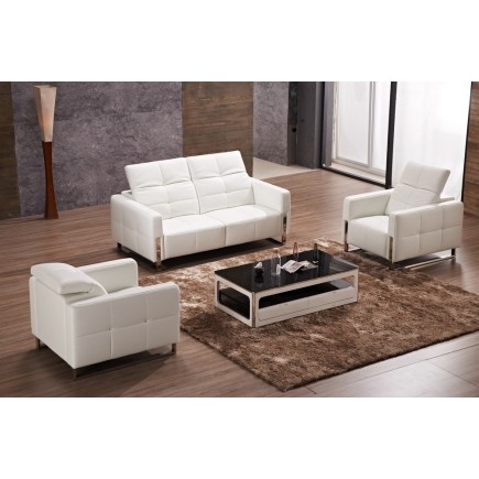 2EME PAIEMENT DE LA COMMANDE; ensemble Canapés 3 places + 2 places + fauteuil, en cuir italien buffle valoria, blanc, 6x sans fr