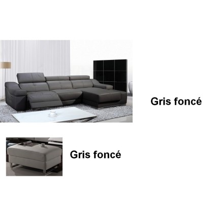 2eme paiement de la commande: Canapé d'angle double relax en cuir de buffle italien de luxe 5 places birelax, gris foncé, angle