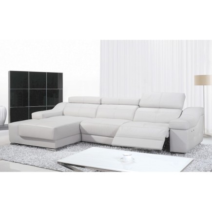 Canapé d'angle double relax en cuir de buffle italien de luxe 5 places BiRELAX, blanc, angle gauche