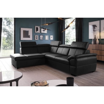- Canapé d'angle convertible en cuir italien de luxe 5/6 places TONY, avec coffre, noir, angle gauche
