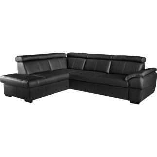 - Canapé d'angle convertible en cuir italien de luxe 5/6 places TONY, avec coffre, noir, angle gauche