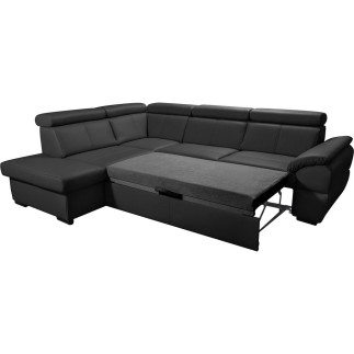 - Canapé d'angle convertible en cuir italien de luxe 5/6 places TONY, avec coffre, noir, angle gauche