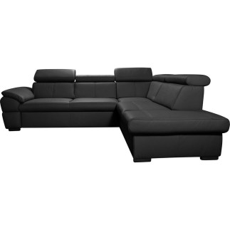 Canapé d'angle convertible en cuir italien de luxe 5/6 places TONY, avec coffre, noir, angle droit