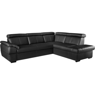 Canapé d'angle convertible en cuir italien de luxe 5/6 places TONY, avec coffre, noir, angle droit