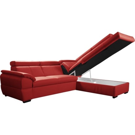 Canapé d'angle convertible en cuir italien de luxe 5/6 places TONY, avec coffre, rouge foncé, angle droit
