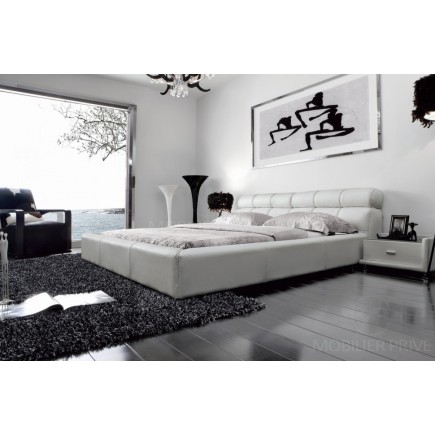 Lit en cuir italien de luxe REVA, blanc