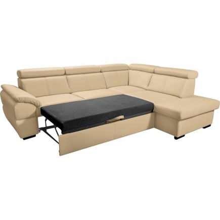 Canapé d'angle convertible en cuir italien de luxe 5/6 places TONY, avec coffre, beige, angle droit