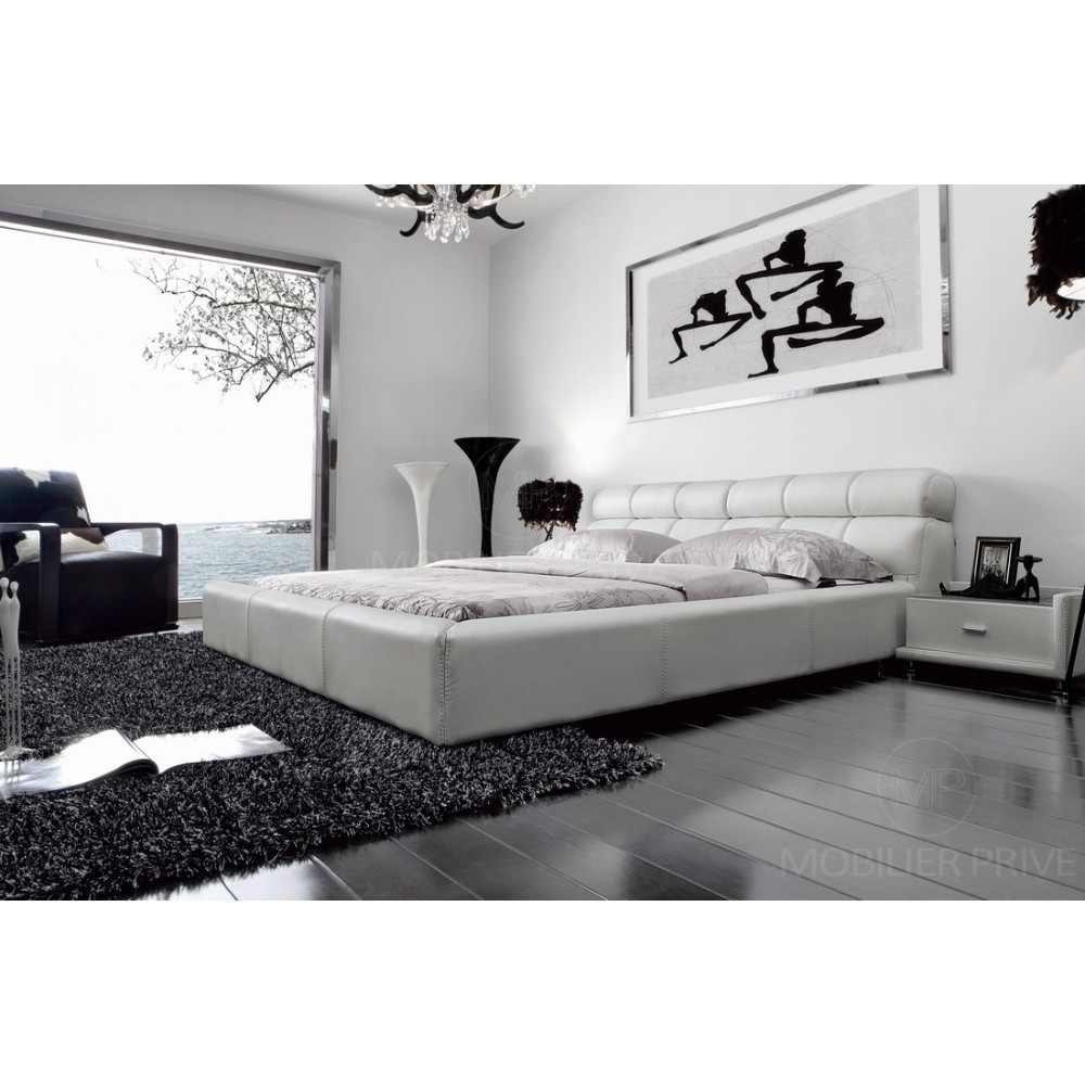 Lit en cuir italien de luxe REVA, blanc, 140x190