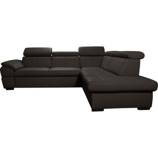 Canapé d'angle convertible en cuir italien de luxe 5/6 places TONY, avec coffre, chocolat, angle droit