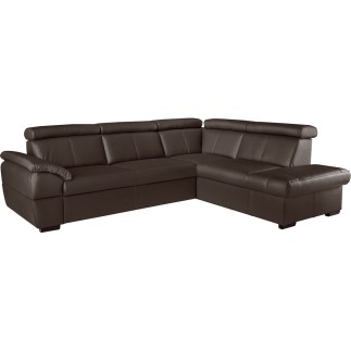 Canapé d'angle convertible en cuir italien de luxe 5/6 places TONY, avec coffre, chocolat, angle droit