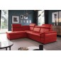 Canapé d'angle convertible en cuir italien de luxe 5/6 places TONY, avec coffre, rouge, angle gauche, Rouge foncé
