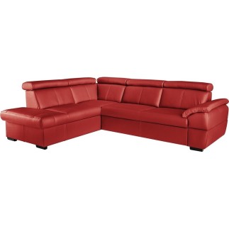 Canapé d'angle convertible en cuir italien de luxe 5/6 places TONY, avec coffre, rouge, angle gauche