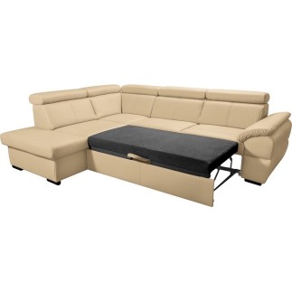 Canapé d'angle convertible en cuir italien de luxe 5/6 places TONY, avec coffre, beige, angle gauche