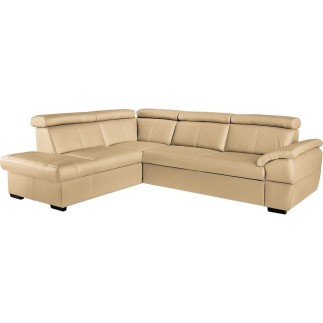 Canapé d'angle convertible en cuir italien de luxe 5/6 places TONY, avec coffre, beige, angle gauche