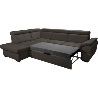 Canapé d'angle convertible en cuir italien de luxe 5/6 places TONY, avec coffre, chocolat, angle gauche