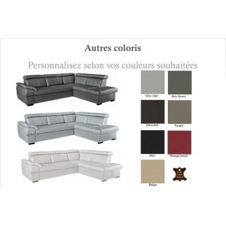 Canapé d'angle convertible en cuir italien de luxe 5/6 places TONY, avec coffre, couleur personnalisée, angle droit