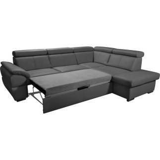 Canapé d'angle convertible en cuir italien de luxe 5/6 places TONY, avec coffre, gris foncé, angle droit