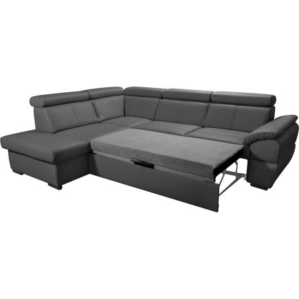 - Canapé d'angle convertible en cuir italien de luxe 5/6 places TONY, avec coffre, gris foncé, angle gauche