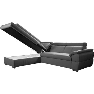 - Canapé d'angle convertible en cuir italien de luxe 5/6 places TONY, avec coffre, gris foncé, angle gauche