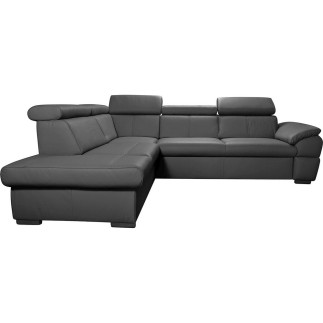 - Canapé d'angle convertible en cuir italien de luxe 5/6 places TONY, avec coffre, gris foncé, angle gauche