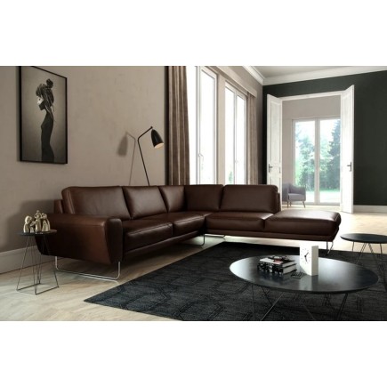 Canapé d'angle en 100% TOUT cuir italien de prestige 6/7 places SPENCER, chocolat, angle droit