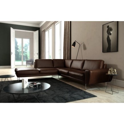 Canapé d'angle en 100% TOUT cuir italien de prestige 6/7 places SPENCER, chocolat, angle gauche