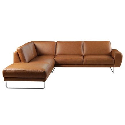 - Canapé d'angle en 100% TOUT cuir italien de prestige 6/7 places SPENCER, marron cognac, angle gauche