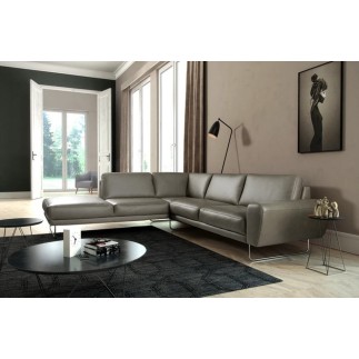 Canapé d'angle en 100% TOUT cuir italien de prestige 6/7 places SPENCER, gris, angle gauche