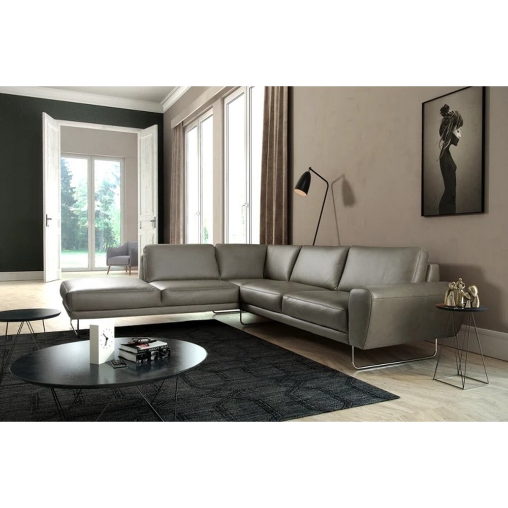 Canapé d'angle en 100% TOUT cuir italien de prestige 6/7 places SPENCER, gris, angle gauche