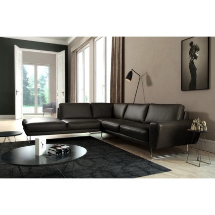 Canapé d'angle en 100% TOUT cuir italien de prestige 6/7 places SPENCER, noir, angle gauche
