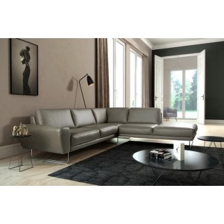 Canapé d'angle en 100% TOUT cuir italien de prestige 6/7 places SPENCER, gris, angle droit