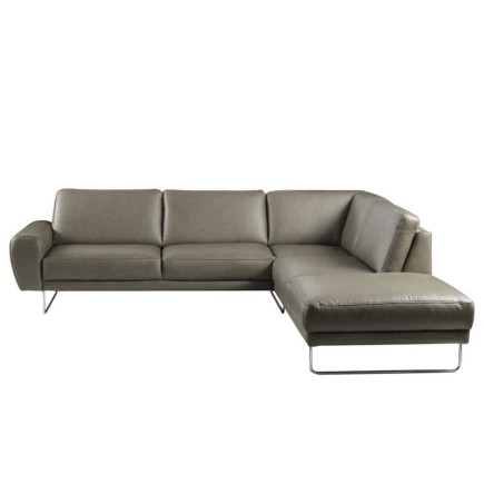 Canapé d'angle en 100% TOUT cuir italien de prestige 6/7 places SPENCER, gris, angle droit