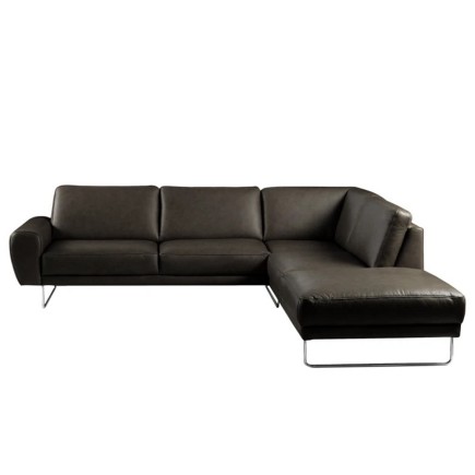 Canapé d'angle en 100% TOUT cuir italien de prestige 6/7 places SPENCER, noir, angle droit