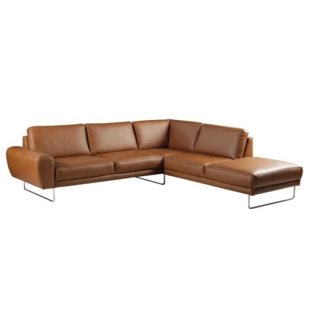 Canapé d'angle en 100% TOUT cuir italien de prestige 6/7 places SPENCER, marron cognac, angle droit