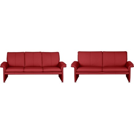 Ensemble Canapé 3 places et 2 places en 100% tout cuir italien vachette COMO, rouge foncé