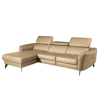 - Canapé d'angle en cuir de luxe italien 5 places BERTI, beige, angle gauche