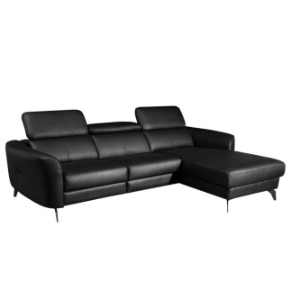 Canapé d'angle en cuir de luxe italien , 5 places BERTI, noir, angle droit