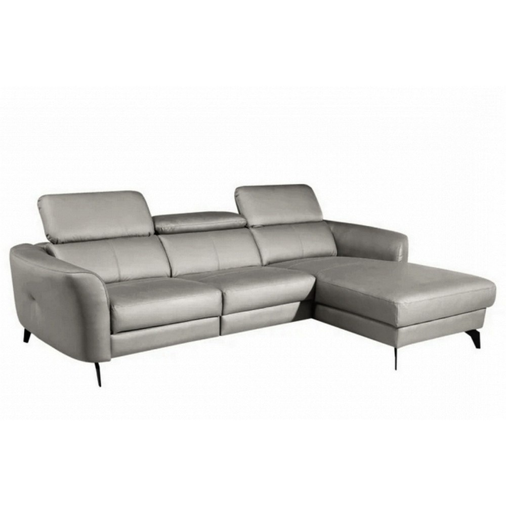 Canapé d'angle en cuir de luxe italien , 5 places BERTI, gris clair, angle droit