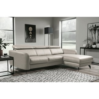 Canapé d'angle en cuir de luxe italien , 5 places BERTI, gris clair, angle droit